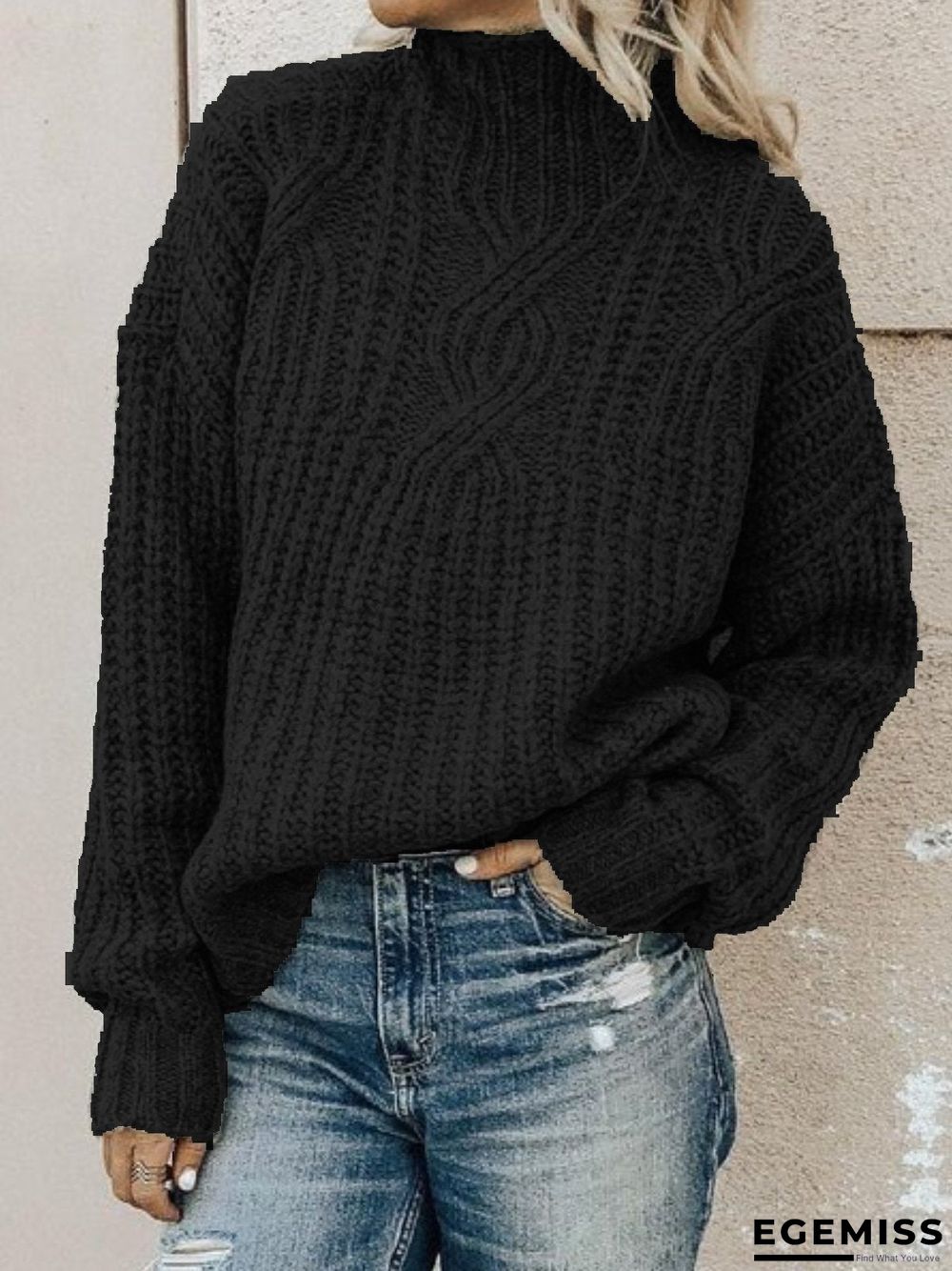 Women Long Sleeve Turtleneck Cotton-blend Plus Size Sweaters | EGEMISS