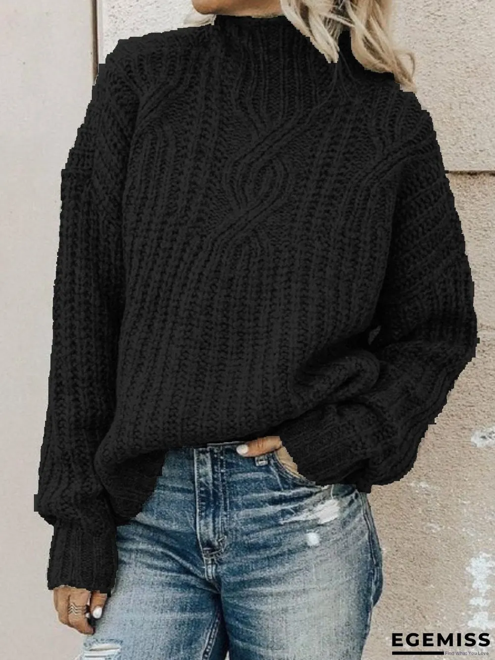 Women Long Sleeve Turtleneck Cotton-blend Plus Size Sweaters | EGEMISS