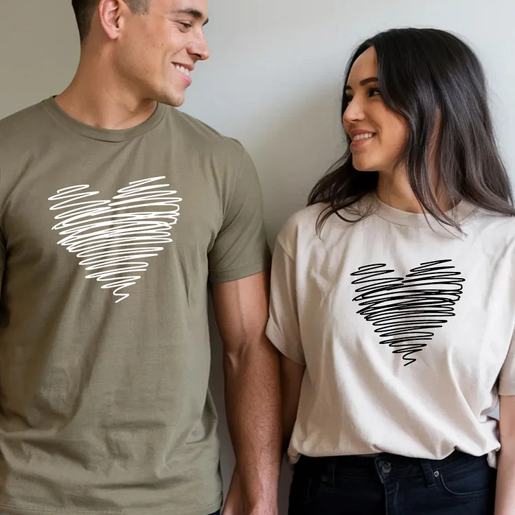 Line Heart T-shirt, Christmas Gift, Birthday Gift, Valentine's Day Gift, Heart T-shirt
