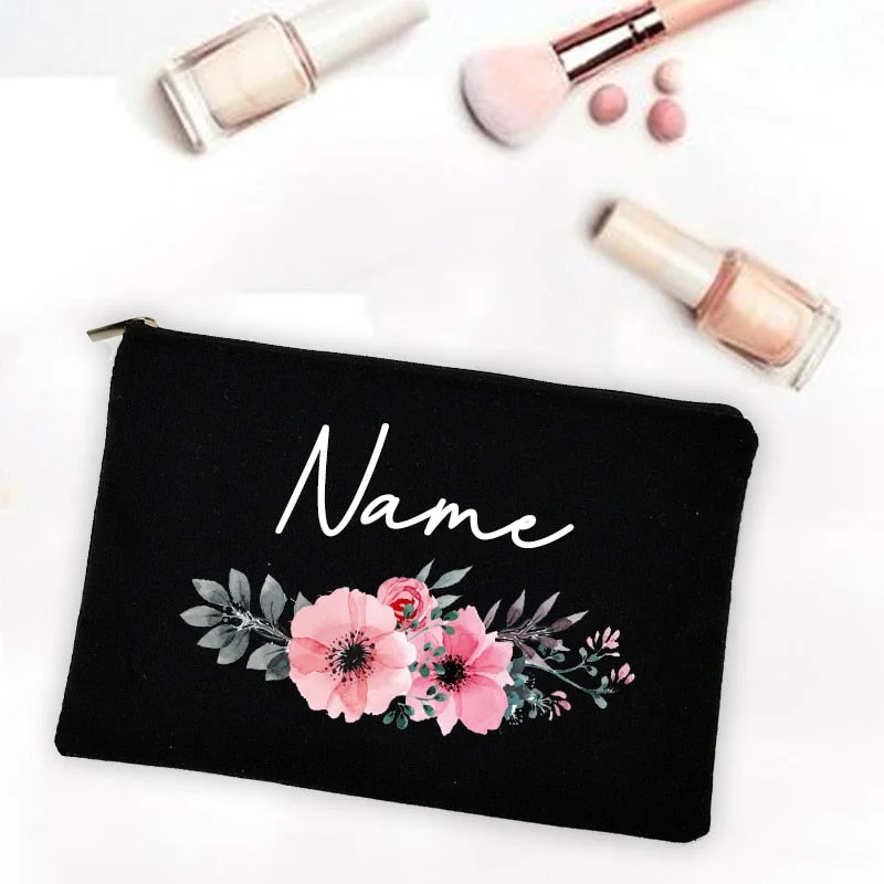 Personalized Custom Name DIY Wedding Party Canvas Makeup Case Cosmetic Bags Zipper Toiletry Pouch Bridesmaid Teacher Mother Gift