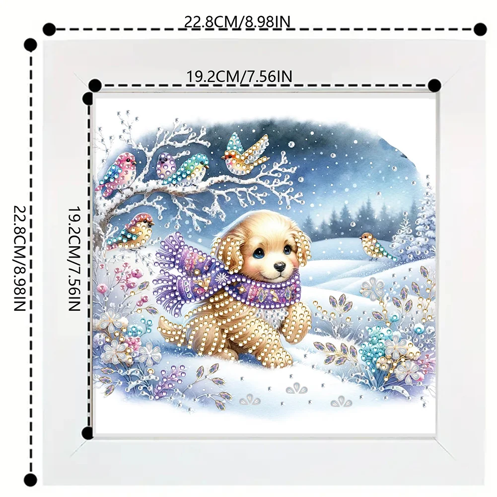5D DIY Partial Special Shaped Drill Diamond Painting Kit Christmas Dog Decor(19.2*19.2cm)【With Frame】