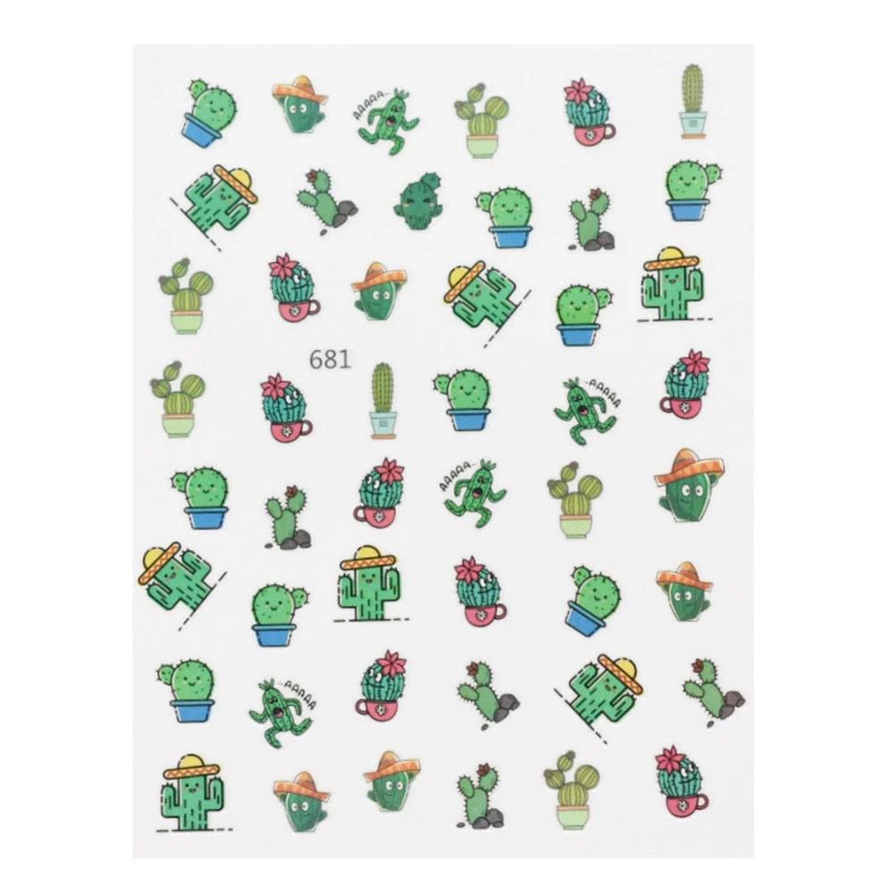 Beautizon Cute Image Flowers Leaves Cactus Nail Sticker 3D Engraved Nail Art Decorations Nail Decals Design