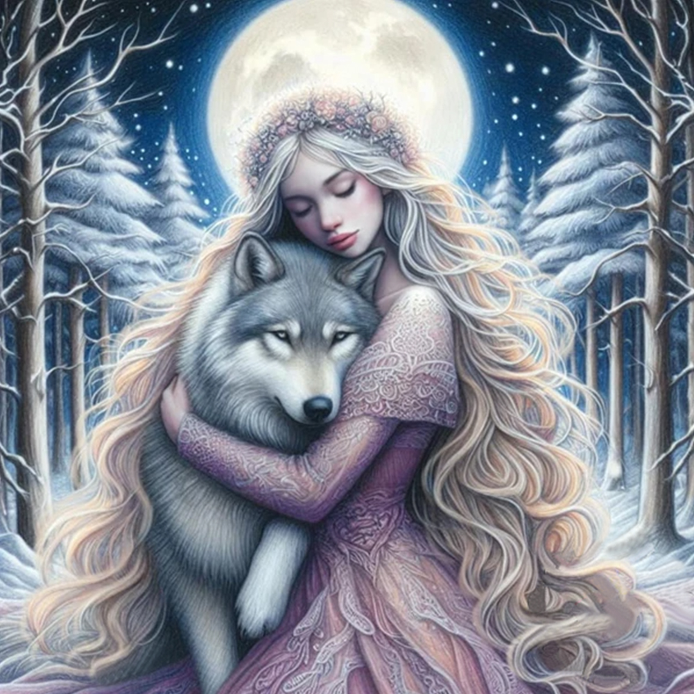 Purple-Haired Girl And Wolf 40*40cm(canvas) full round drill diamond painting