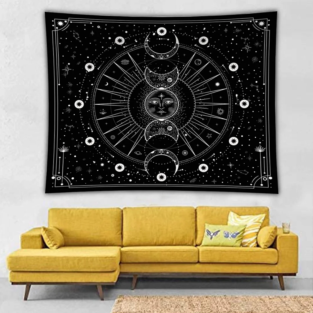 Moon phase Tapestry 2021 Latest Stars Space Psychedelic Black And White Wall Hangings Bedroom Home Wall Decoration house decor