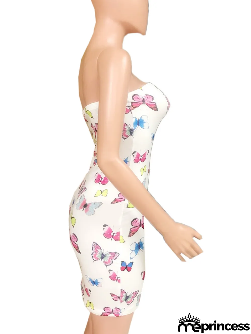 Butterfly Print Tube Top Slim Fit Dress
