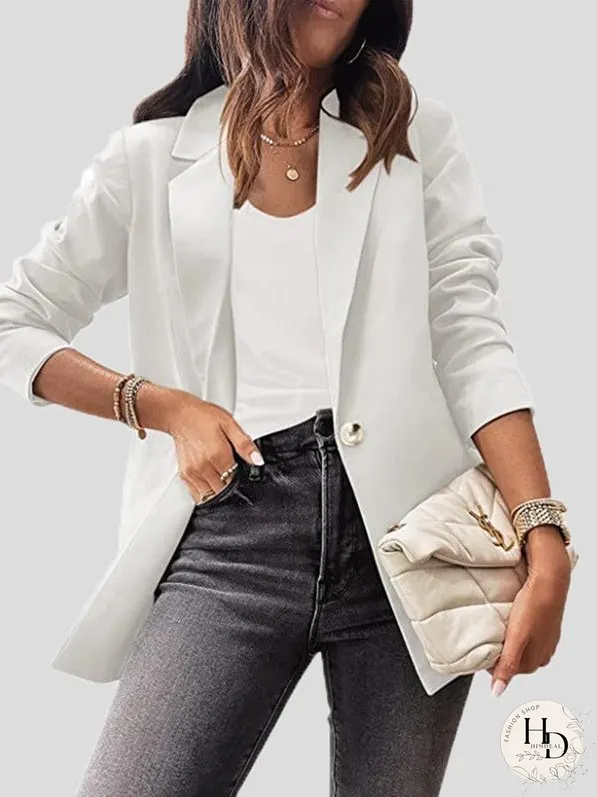Blazers Casual Solid Lapel Slim Fit Long Sleeve Blazer for Women