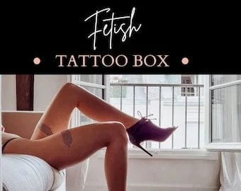 pornhint Pornhint Fetish Tattoo Box, with garter belt, thigh garters, chokers, lingerie straps and sexy harness tattoos. Women temporary tattoos