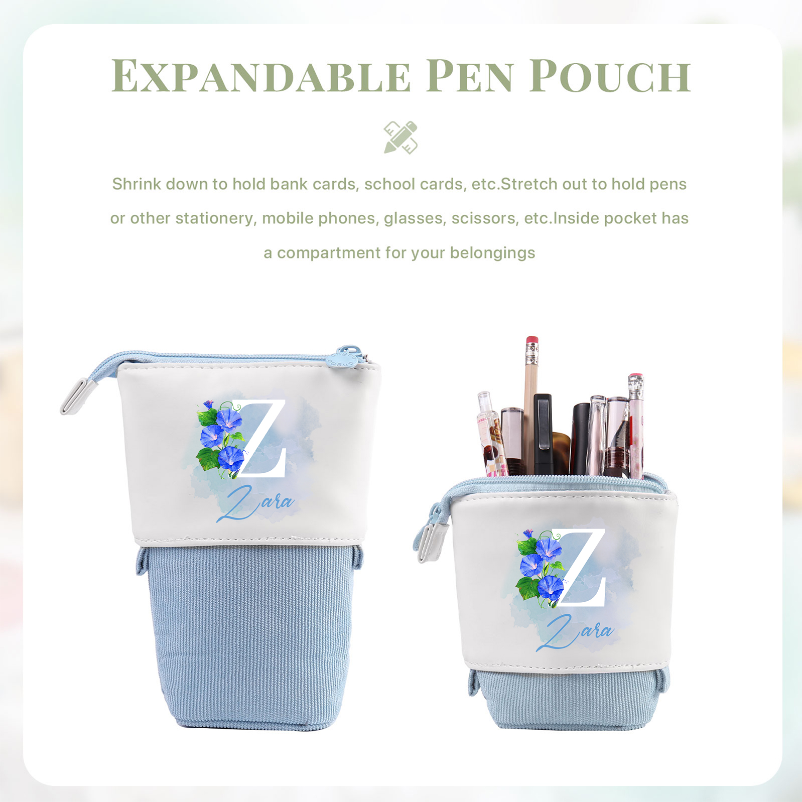 Personalised Pencil Case Custom Name & Letter & Birthday Flower Pen Pouch Back To School Gift for Kids-Jessemade AU