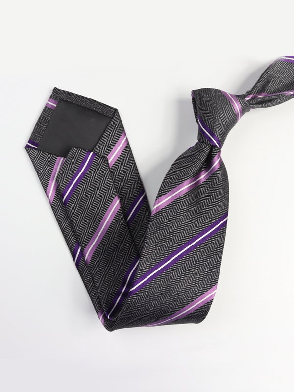 Diagonal Stripe Gray Silk Tie REAL SILK LIFE
