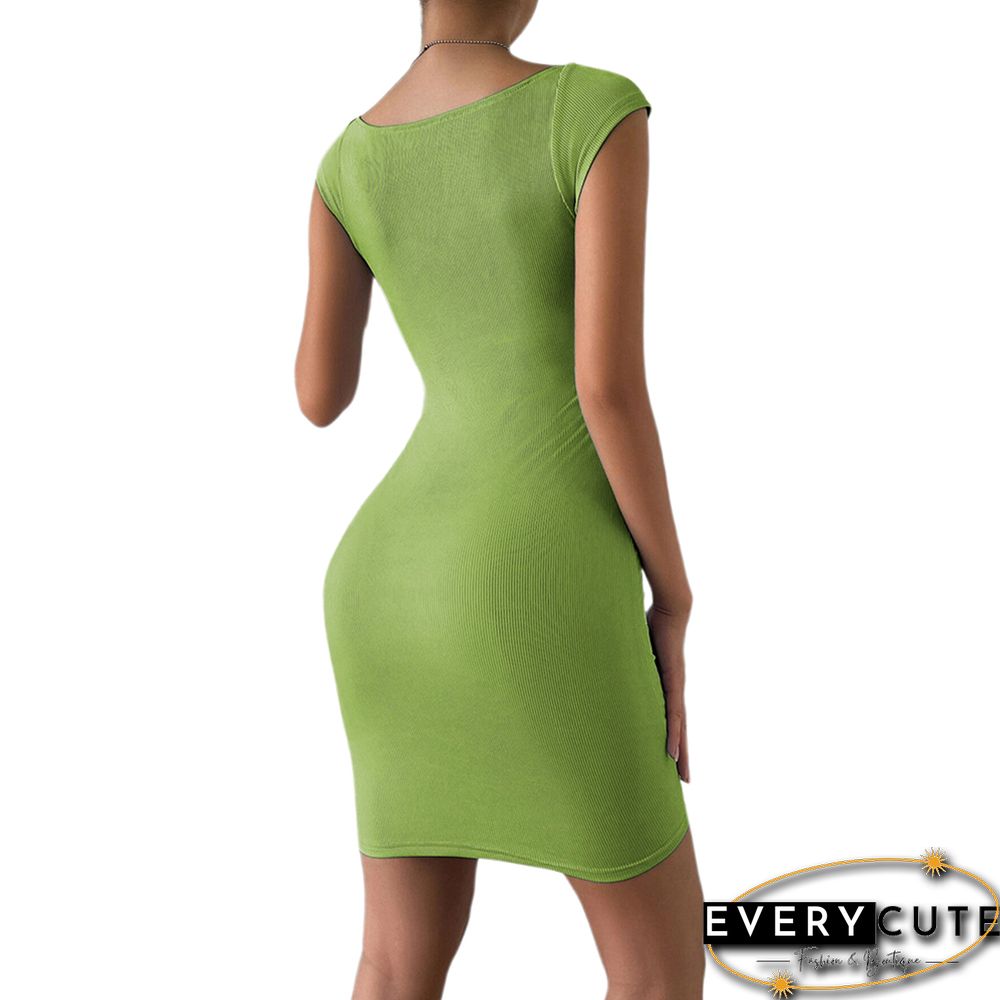 Green Ribbed Sleeveless Clubwear Bodycon Dress