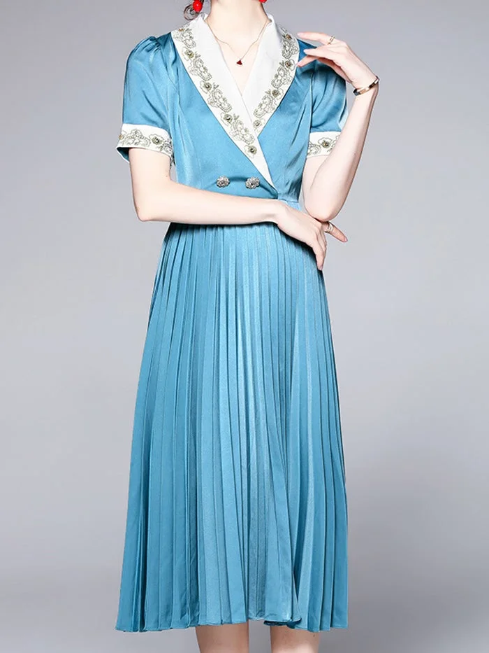 V-Neck Embroidered Fashion Midi Dress