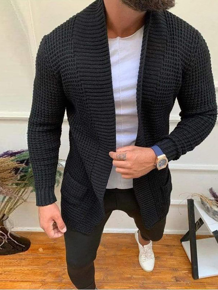 Men's Fashion Solid Color Casual V-Neck Solid Color Pocket Knit Cardigan