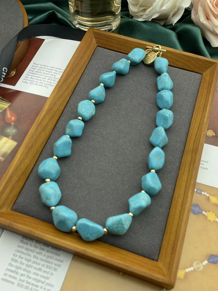 Bohemian Kallaite Alloy Turquoise Necklace & Bracelet 2Pcs Set