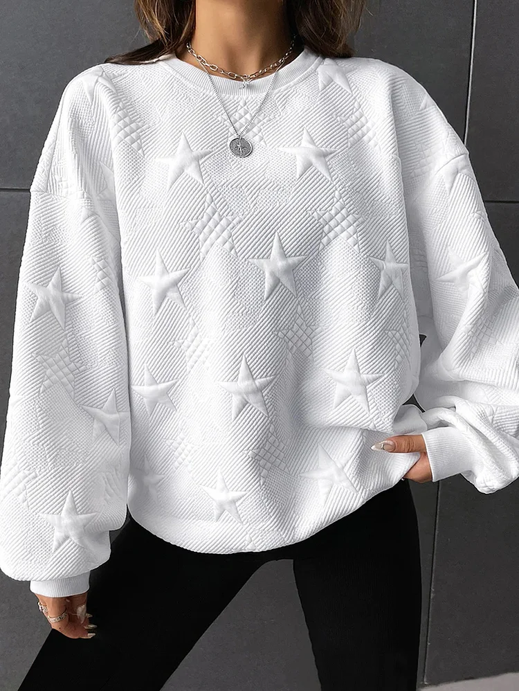 Casual Star Pattern Crew Neck Long Sleeve Loose Sweatshirt