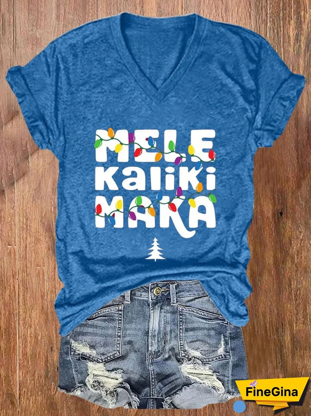 Women's Mele Kalikimaka Christmas Printed Short Sleeve T-Shirt