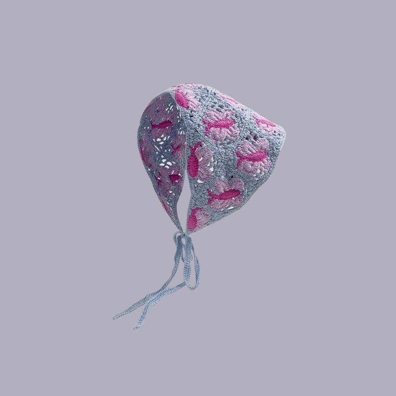 Sweet Handmade Mushroom Strawberry Crocheted Scarf French Triangle Scarf Closed Toe Women’s Net Red Knitted Hair Band Headband