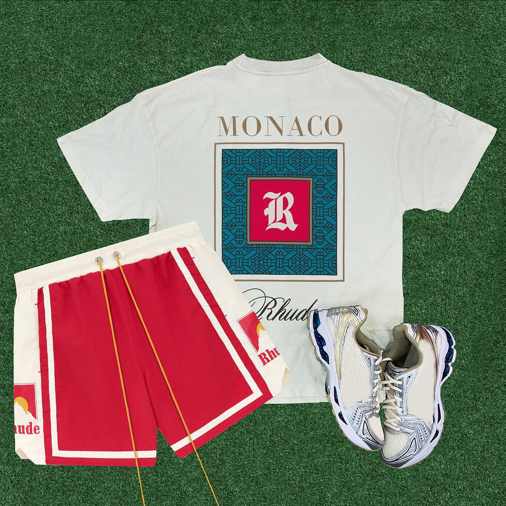 Rhude Monaco Geometric  Casual Street Basketball Mesh Shorts T-Shirt Two-Piece Set