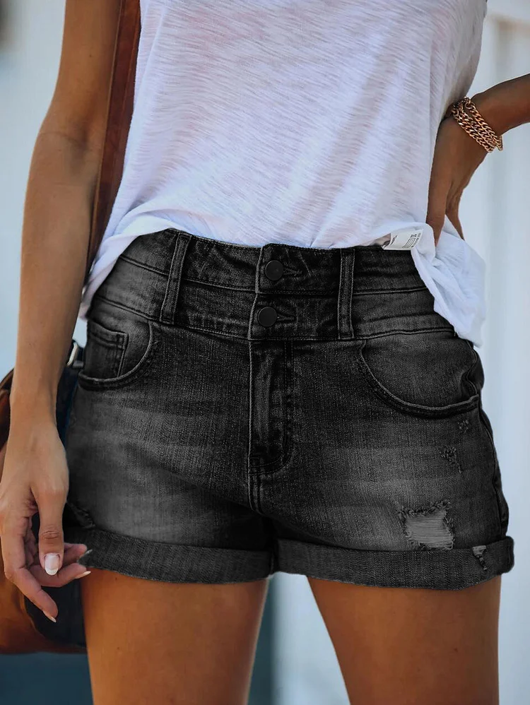 Ripped Rolled High Waisted Denim Shorts