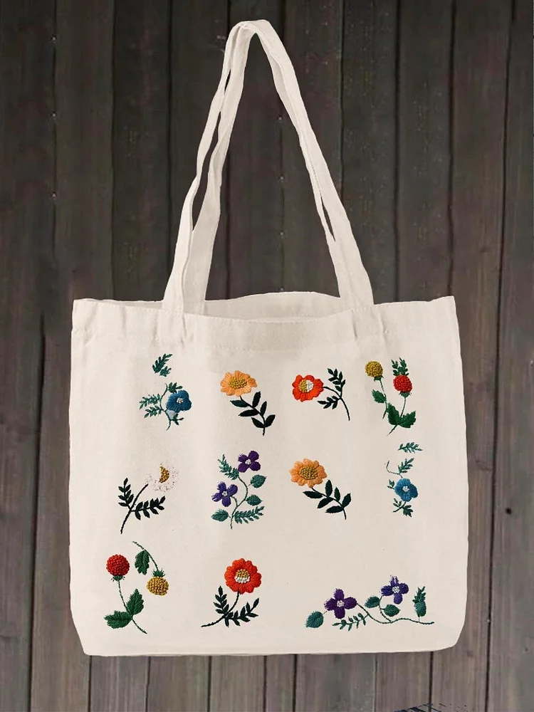 Flower Print Pattern Linen Tote Bag