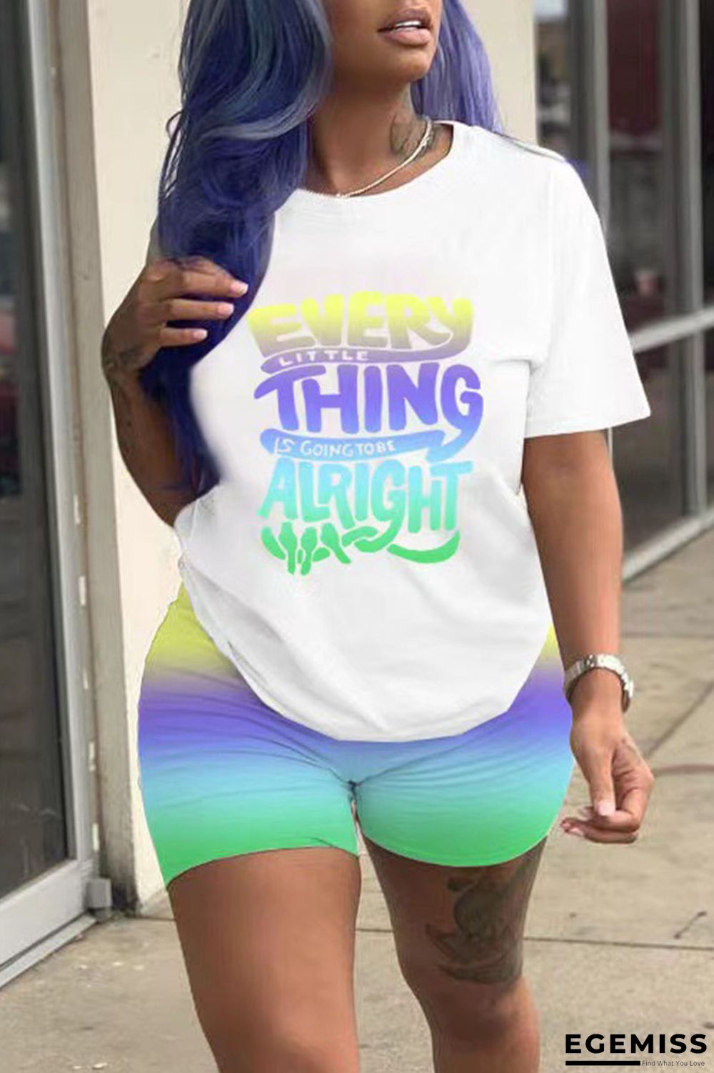 Yellow Casual Print Patchwork O Neck Short Sleeve Two Pieces | EGEMISS