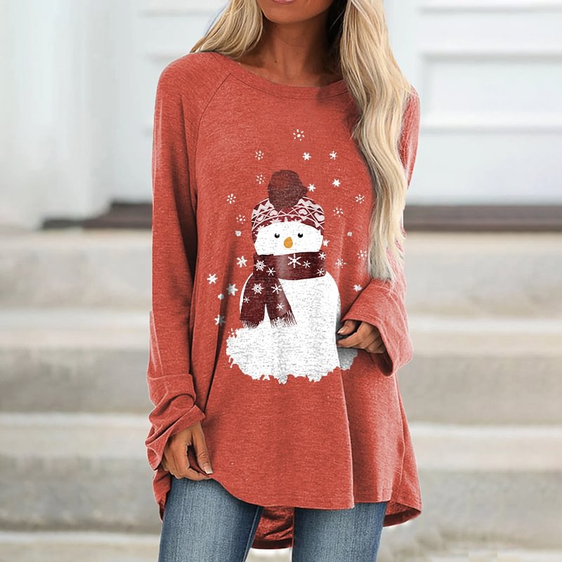 Christmas Snowman Printed Women's Loose T-shirt