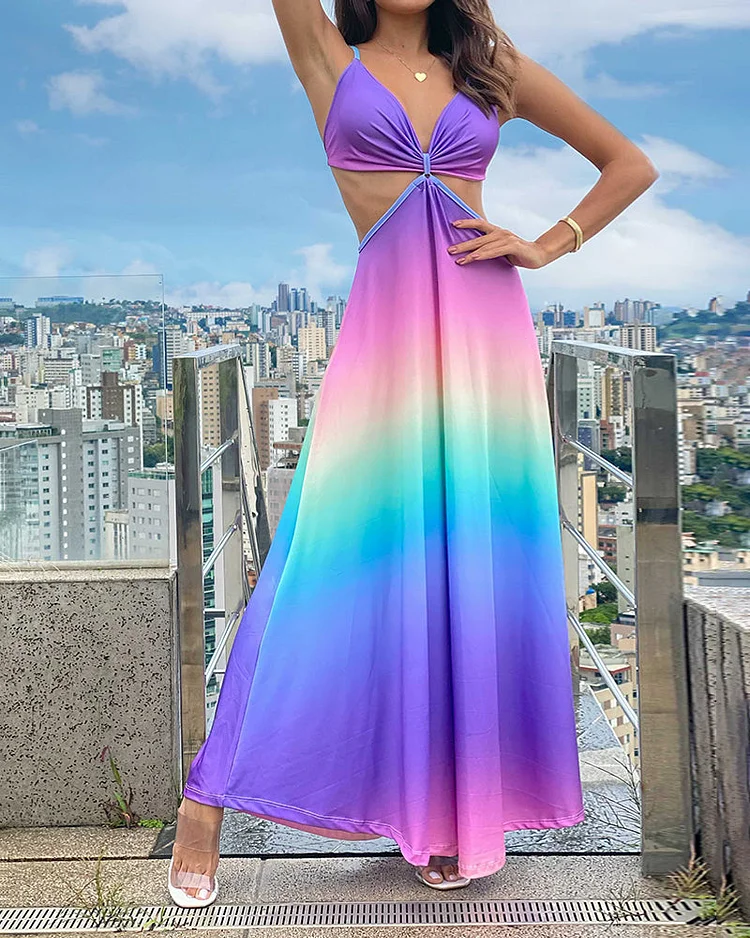 Rainbow Gradient Print Slip Dress