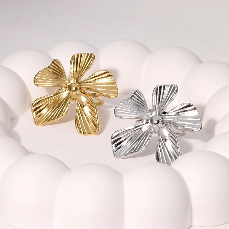 IG Style Vacation Flower 304 Stainless Steel 18K Gold Plated Open Rings
