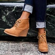 NEW! cheapest ZODIAC Talula Vegan Suede Faux Lace Up Wedge Ankle Booties 6.