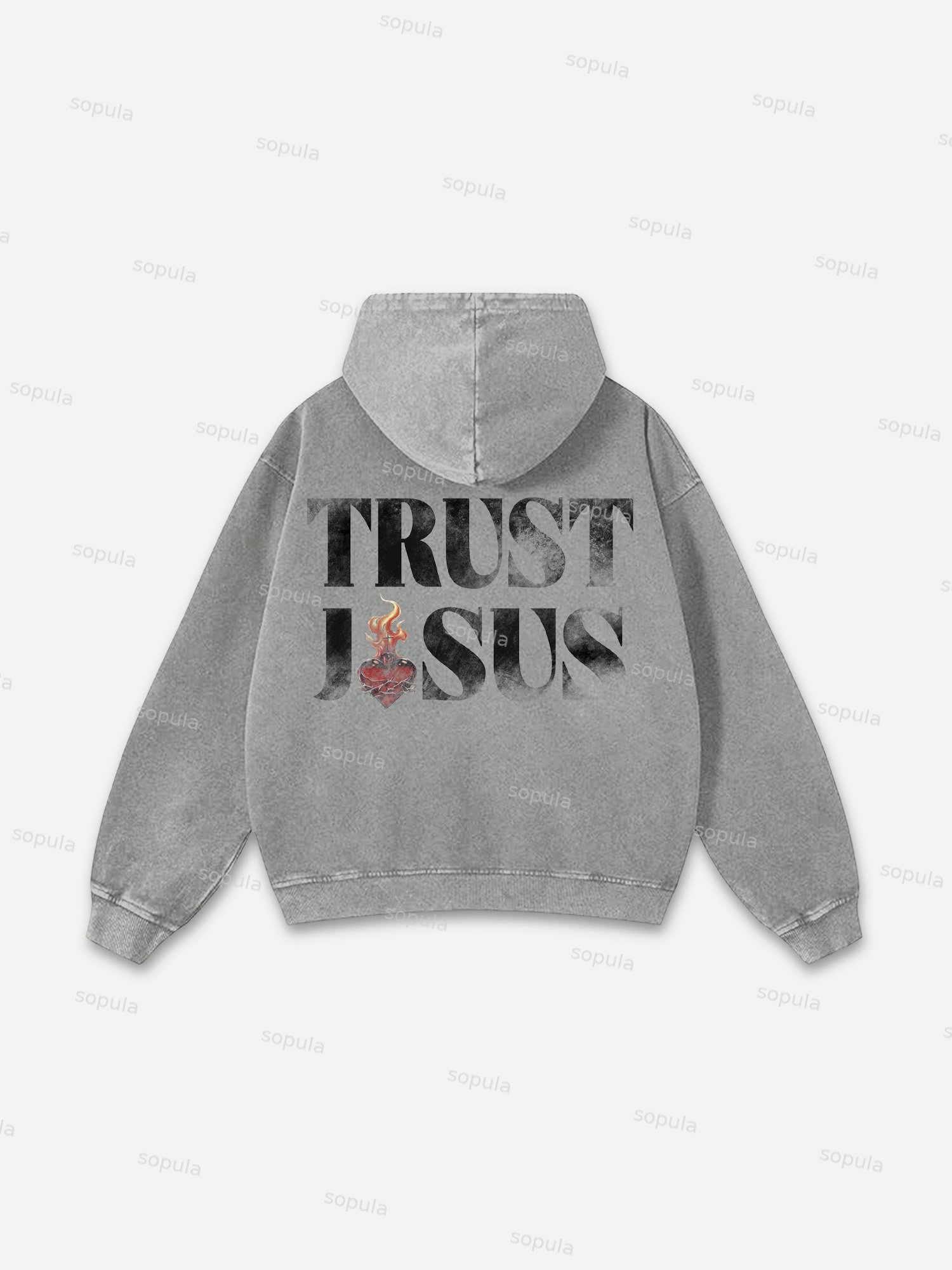 Sopula Trust Jesus Vintage Slogan Graphic Washed Hoodie