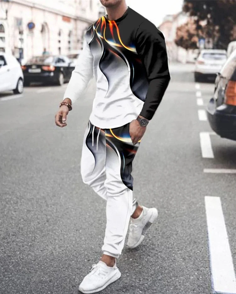 Men's Casual Gradient Print Long Sleeve Sports Set 038