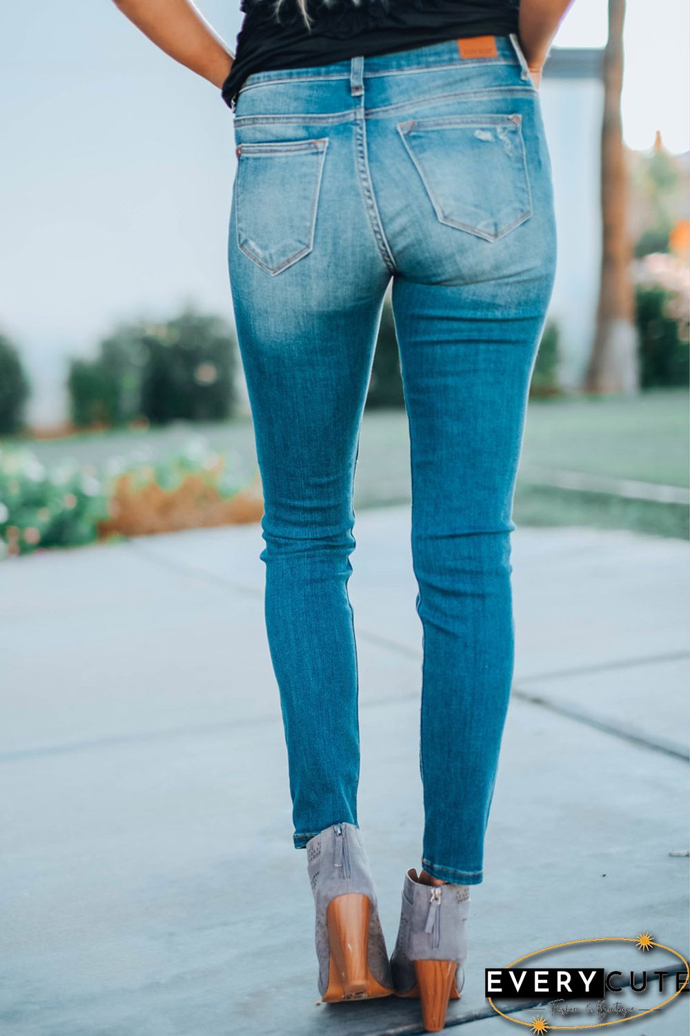 Red Plaid Patch Destroyed Skinny Jeans