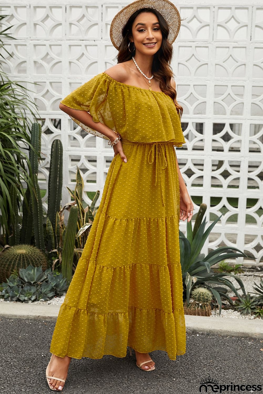 Yellow Ruffle Swiss Dot Maxi Dress
