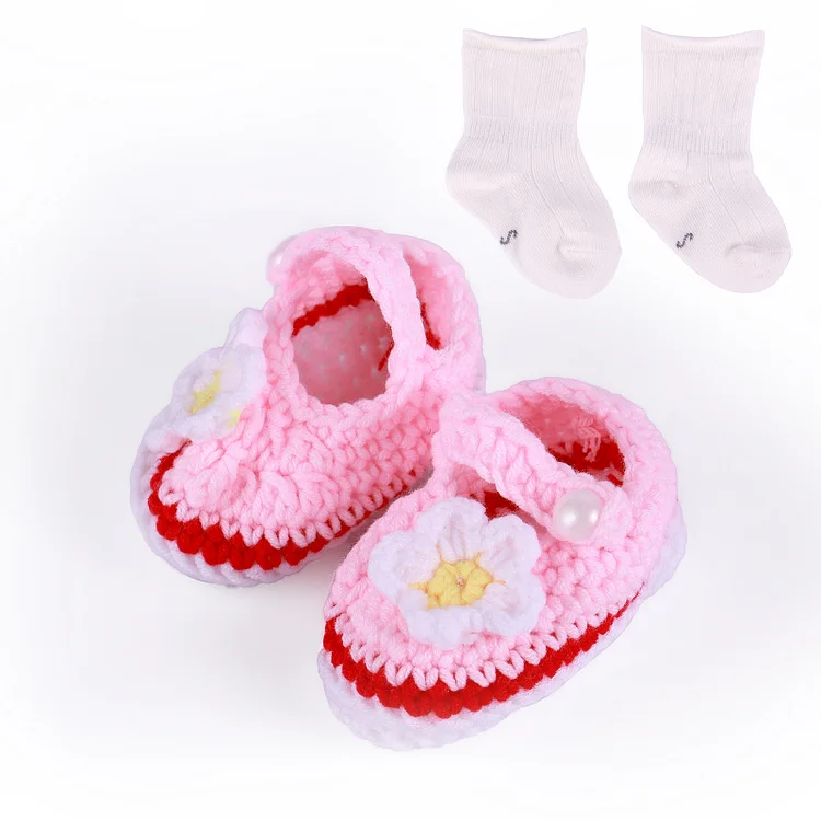 17"- 22" Pink Knit Shoes and Socks 2 Pieces Set Clothing Accessories for Reborn Baby Doll🌸 Rebornartdoll® RSAW-Rebornartdoll®