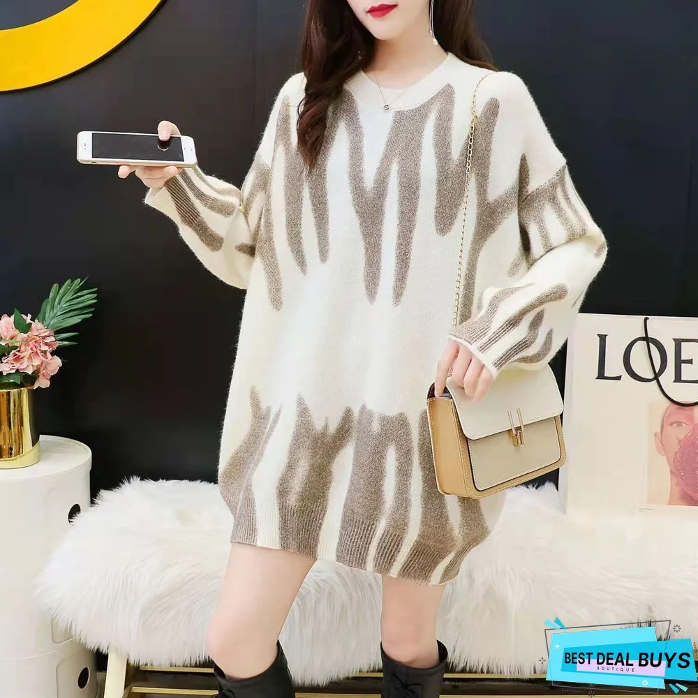 Printed Loose Fit Outerwear Sweater