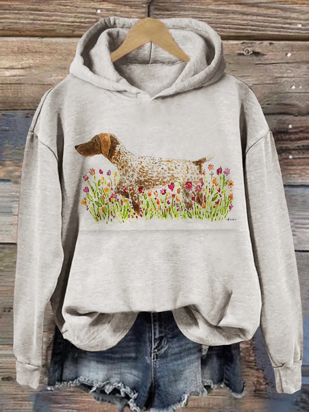 Women's Floral Dachshund Dog Art Graphic Print Hoodie