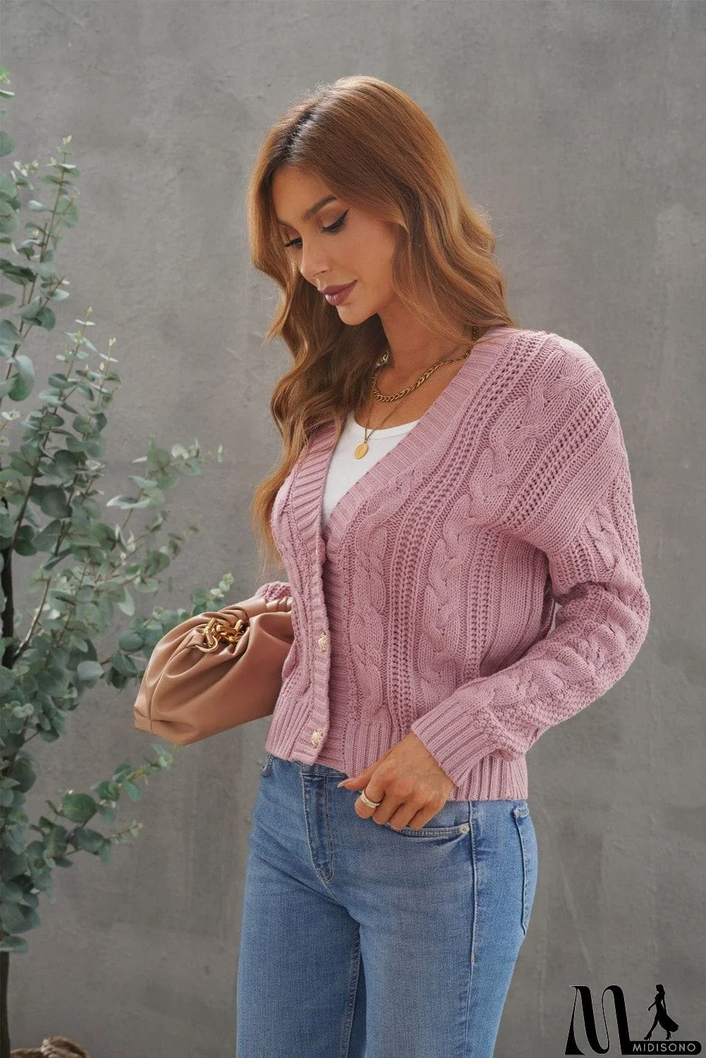 MidiSono - Buttons Weave Knit Cardigan