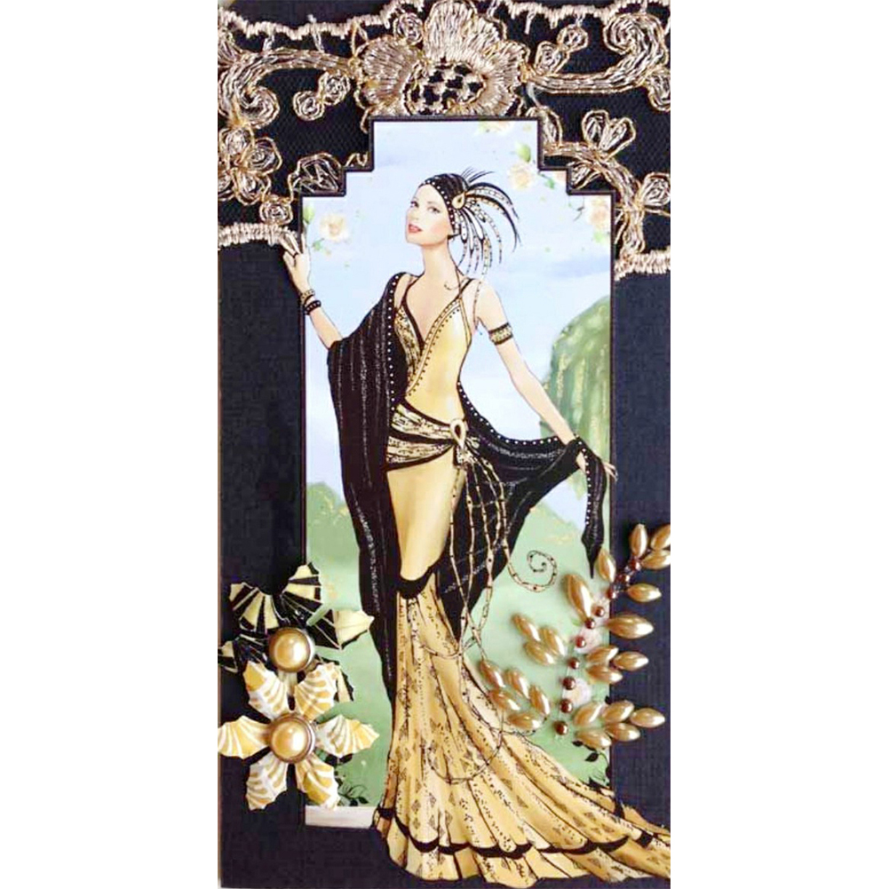 

30*60CM - Round Drill Diamond Painting - Elegant Lady, 501 Original