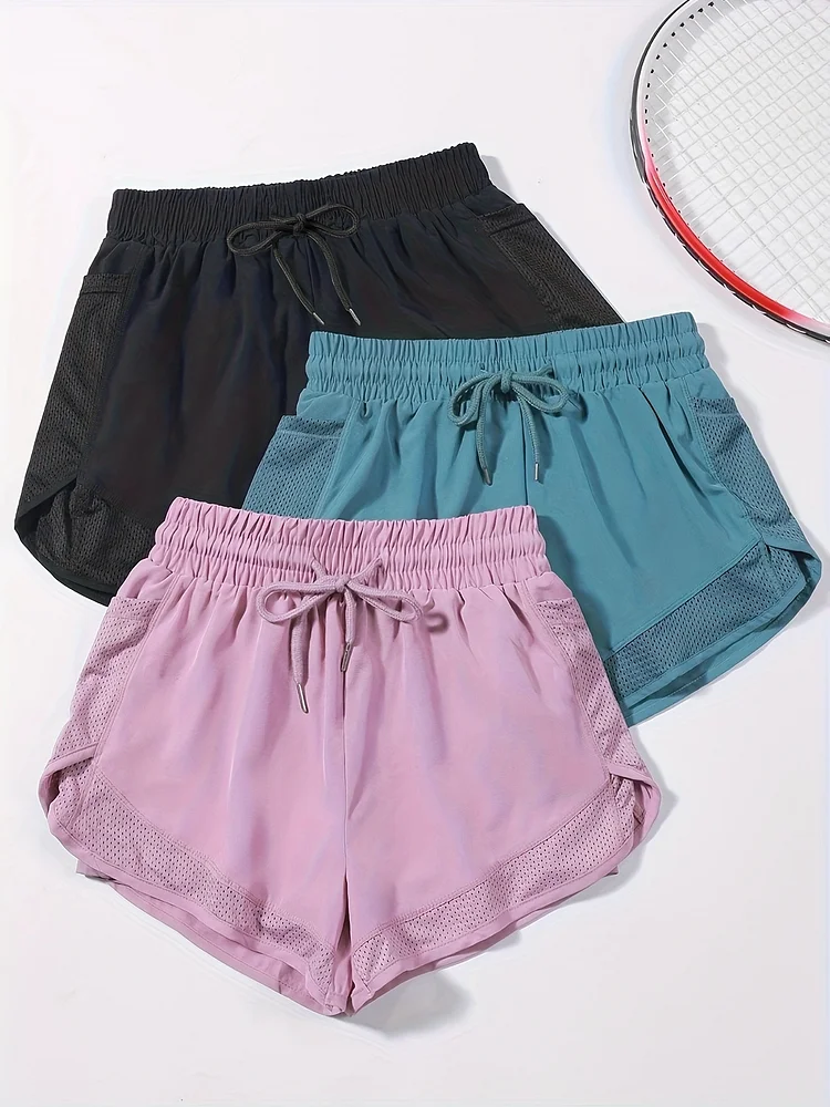 3pcs Women's Shorts - Stretchy Polyester-Spandex Blend With Pockets, Lightweight Breathable Casual Swear For,, - Solid Color All-Season Comfort Black, Teal, Lavender