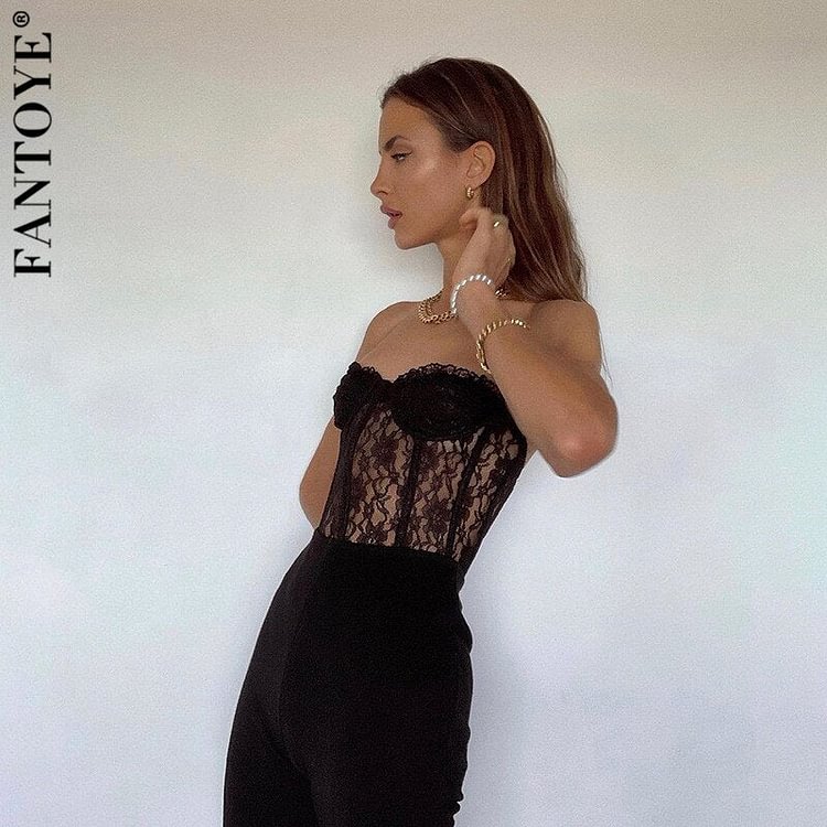 Women Sexy Mesh Lace See Through Crop Tops Camis Tube Top Backless Skinny Nightclub Feminino Tops Black Slim Tank Top - BlackFridayBuys