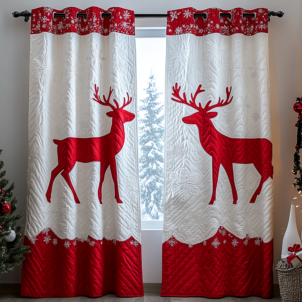 Reindeer Glow Printed Quilted  Curtains NCU0DK11340