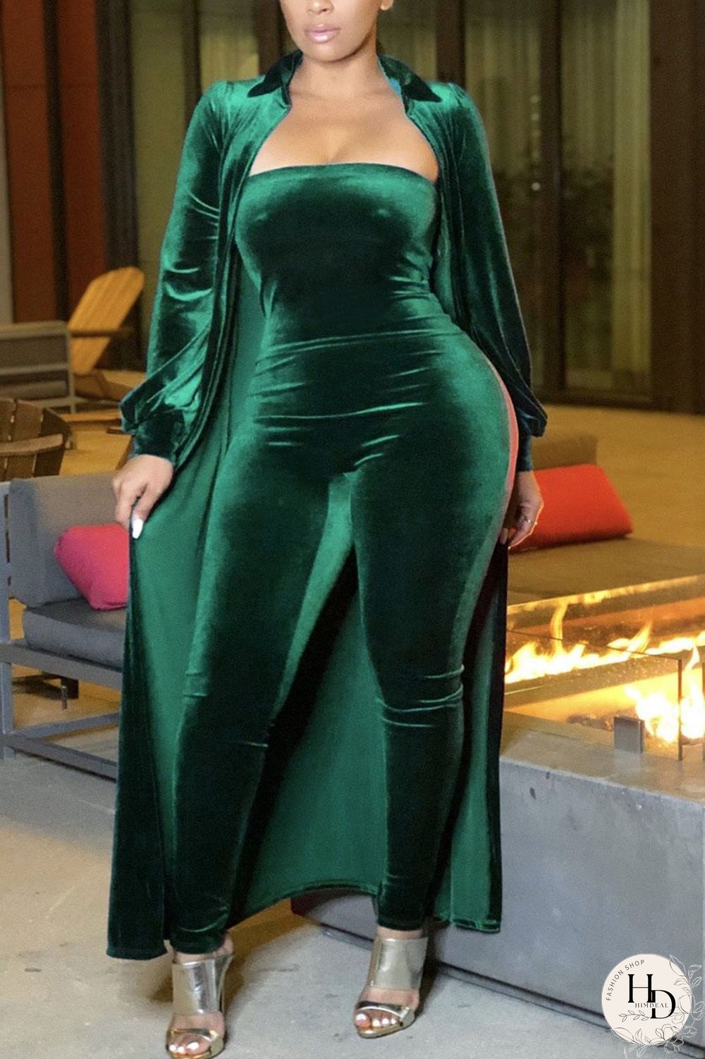 Black Green Casual Solid Peter Pan Collar Long Sleeve Two Pieces