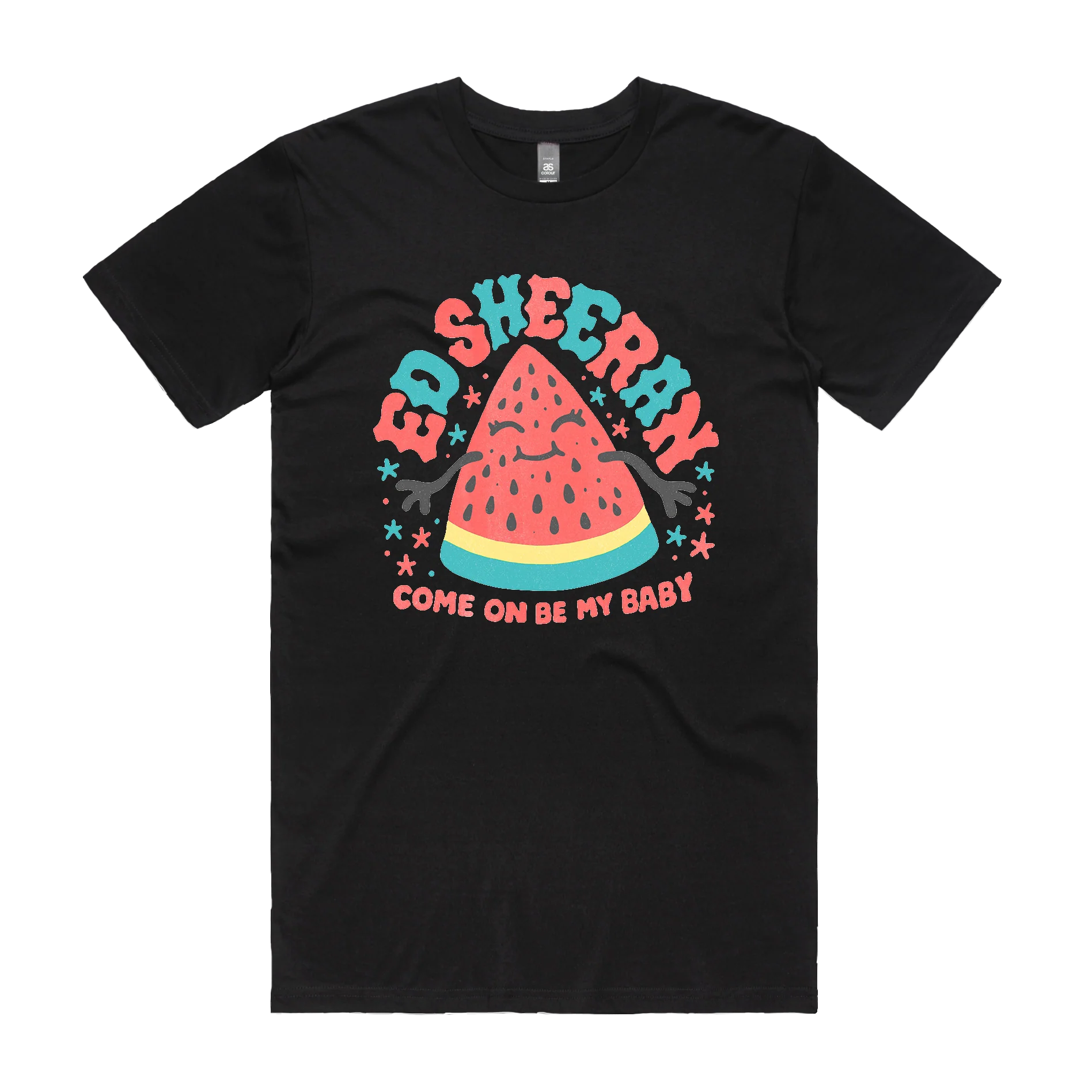 "Ed Sheeran black graphic t-shirt with watermelon illustration print"