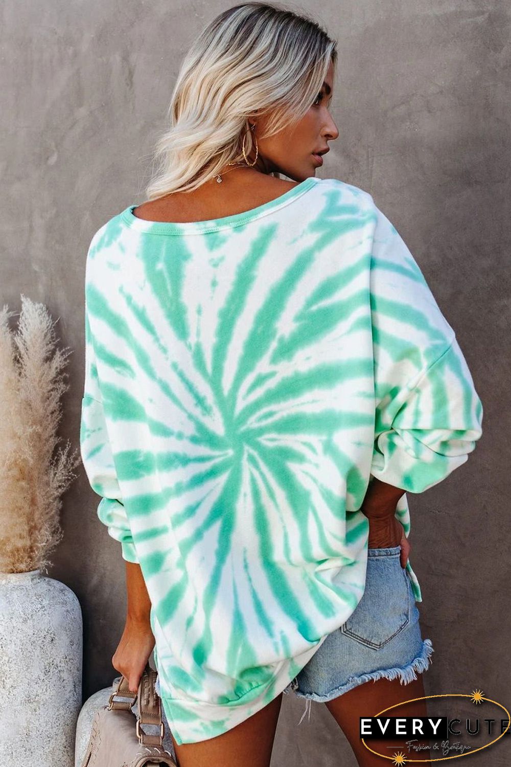 Green Relaxed Tie-dye Pullover Sweatshirt