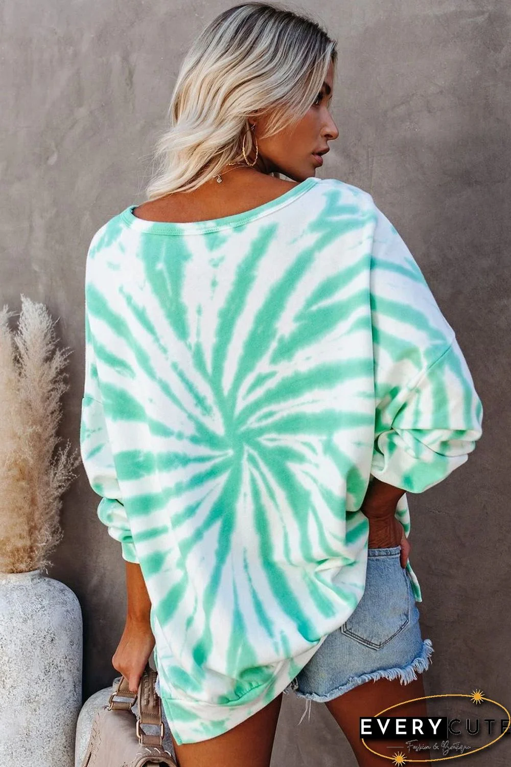 Green Relaxed Tie-dye Pullover Sweatshirt