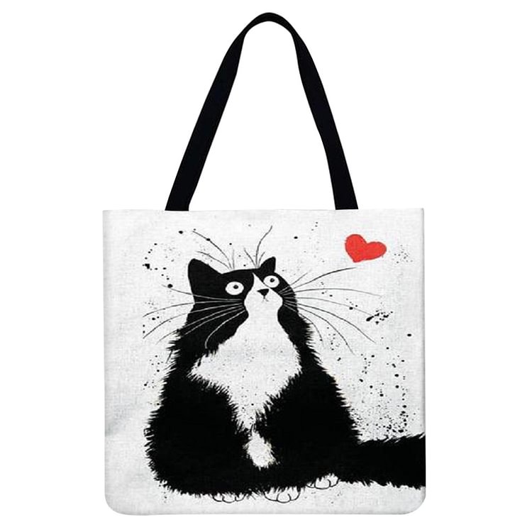 【Limited Stock Sale】Linen Tote Bag - Black And White Cat