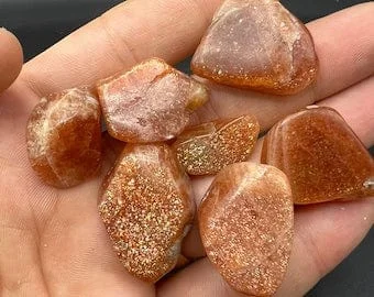 pornhint Pornhint 7 pcs AAA grade natural sunstone  - every piece full of fire - best hand selected lot - tumble - pocket stone - freeform - 57 grams lot