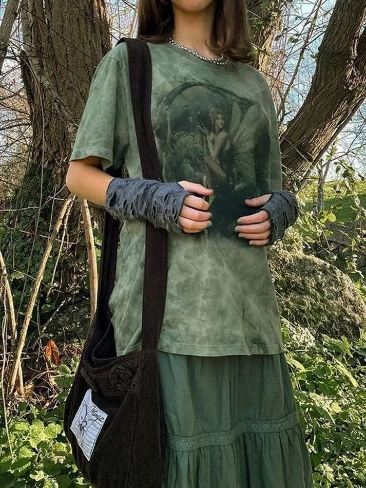 Brownm Tie Dye Grunge Fairy Print Tee