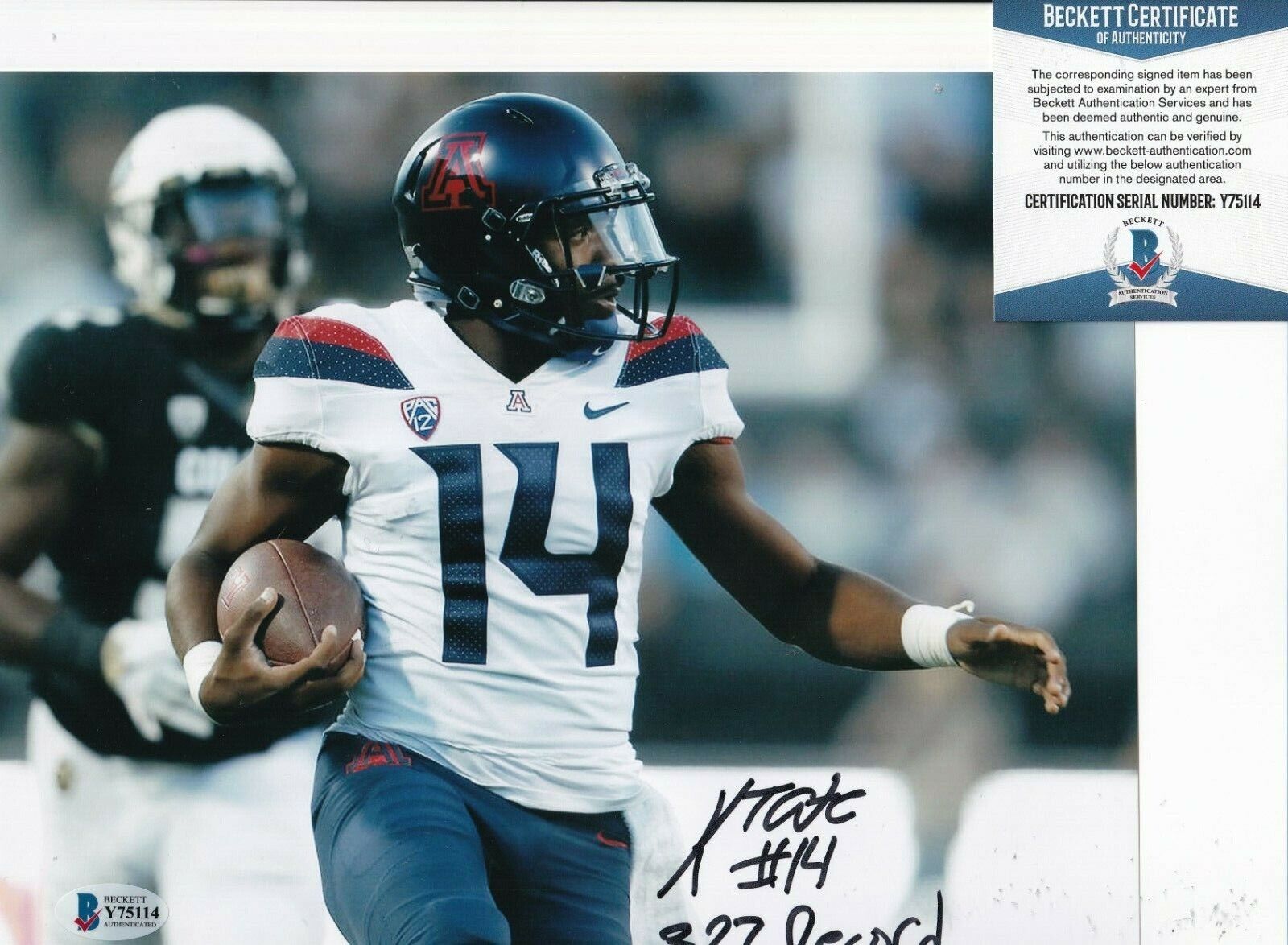 KHALIL TATE signed (ARIZONA WILDCATS) football Eagles 8X10 BECKETT BAS Y75114