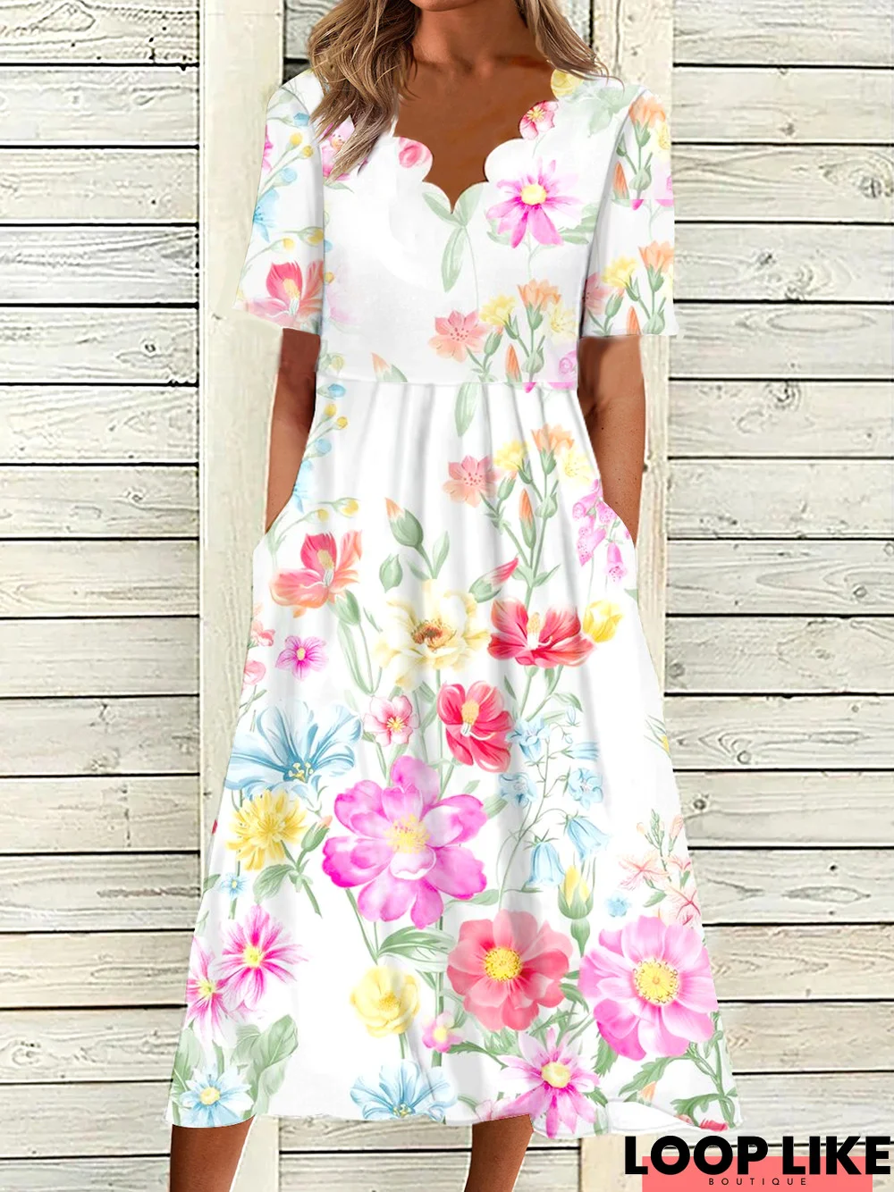 Casual V Neck Floral Dress