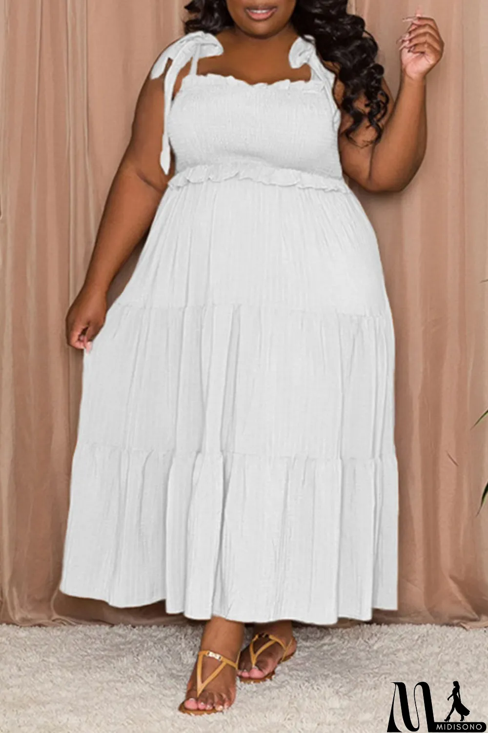 MidiSono - Pink Casual Sweet Solid Bandage Patchwork Fold Spaghetti Strap Sling Dress Plus Size Dresses